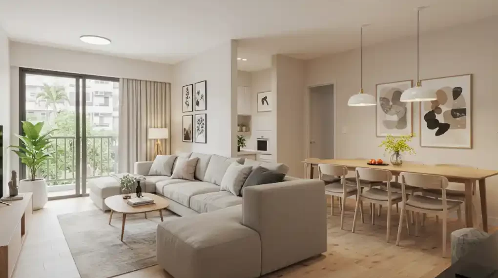 Open-concept living and dining space