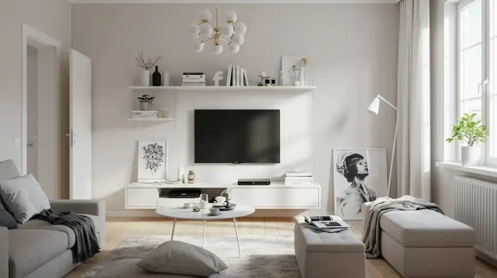 Scandinavian living room with light wood