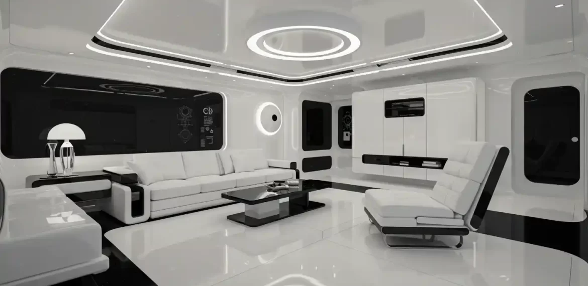 modern minimalist futuristic living room