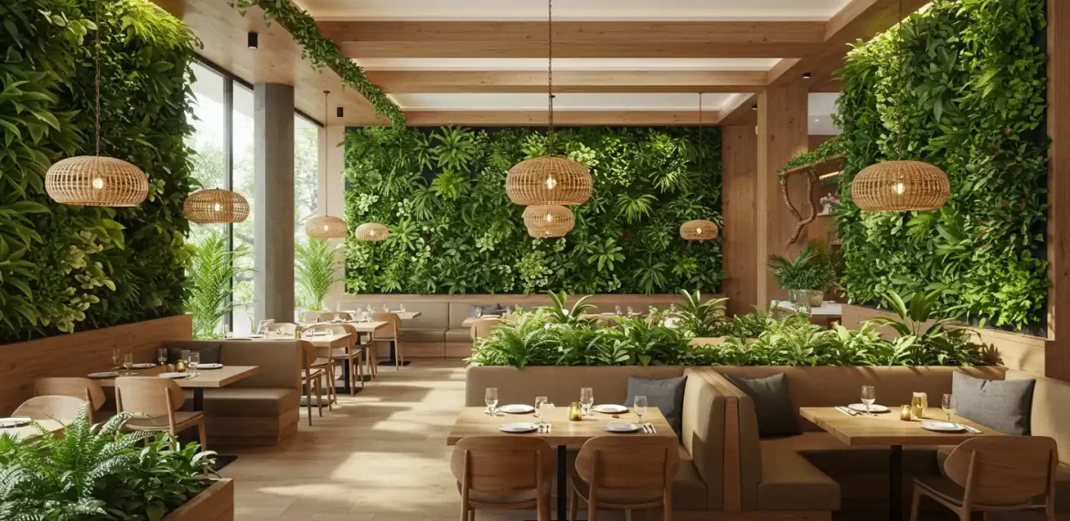 biophilic restaurant interior plants living walls
