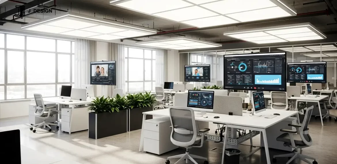 modern open layout office with smart technology