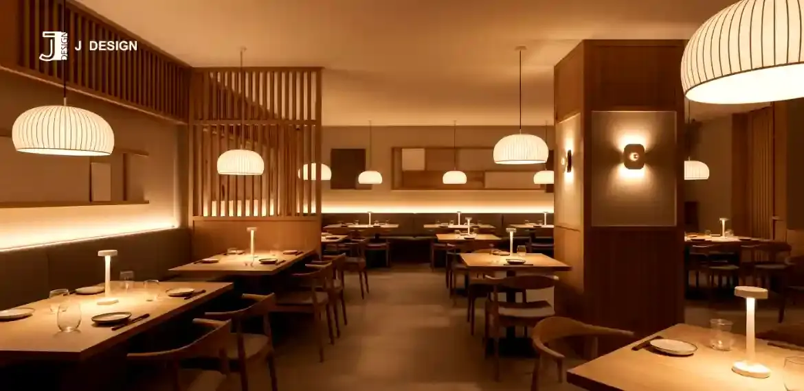Soft, ambient restaurant lighting in Japanese restaurant 