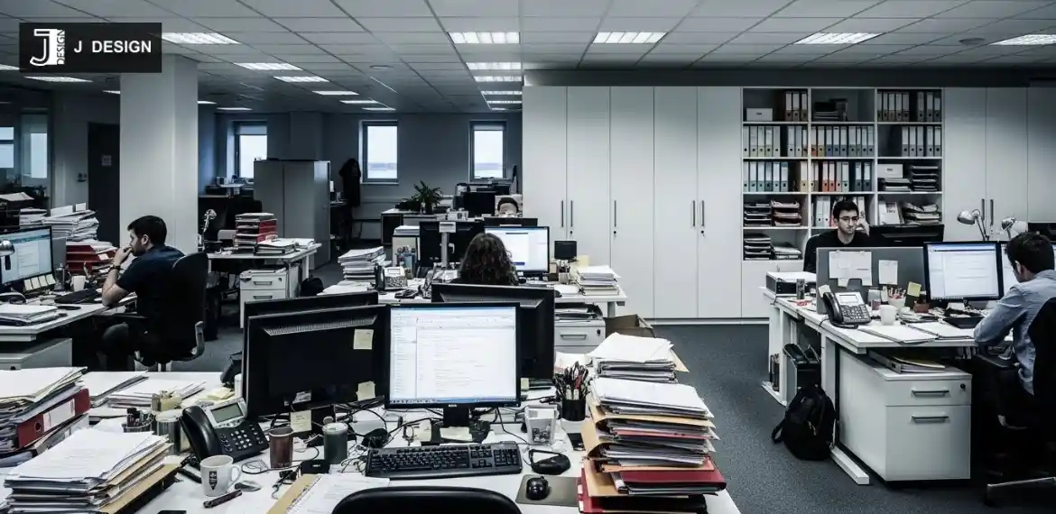 Insufficient office storage causing clutter and disorganisation