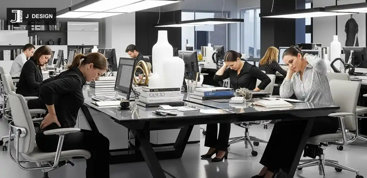 Office interior prioritising style over function with uncomfortable furniture